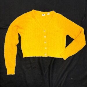 Levi's Fuzzy Knit Cardigan XS Yellow Gold Button Front‎ Sweater Soft